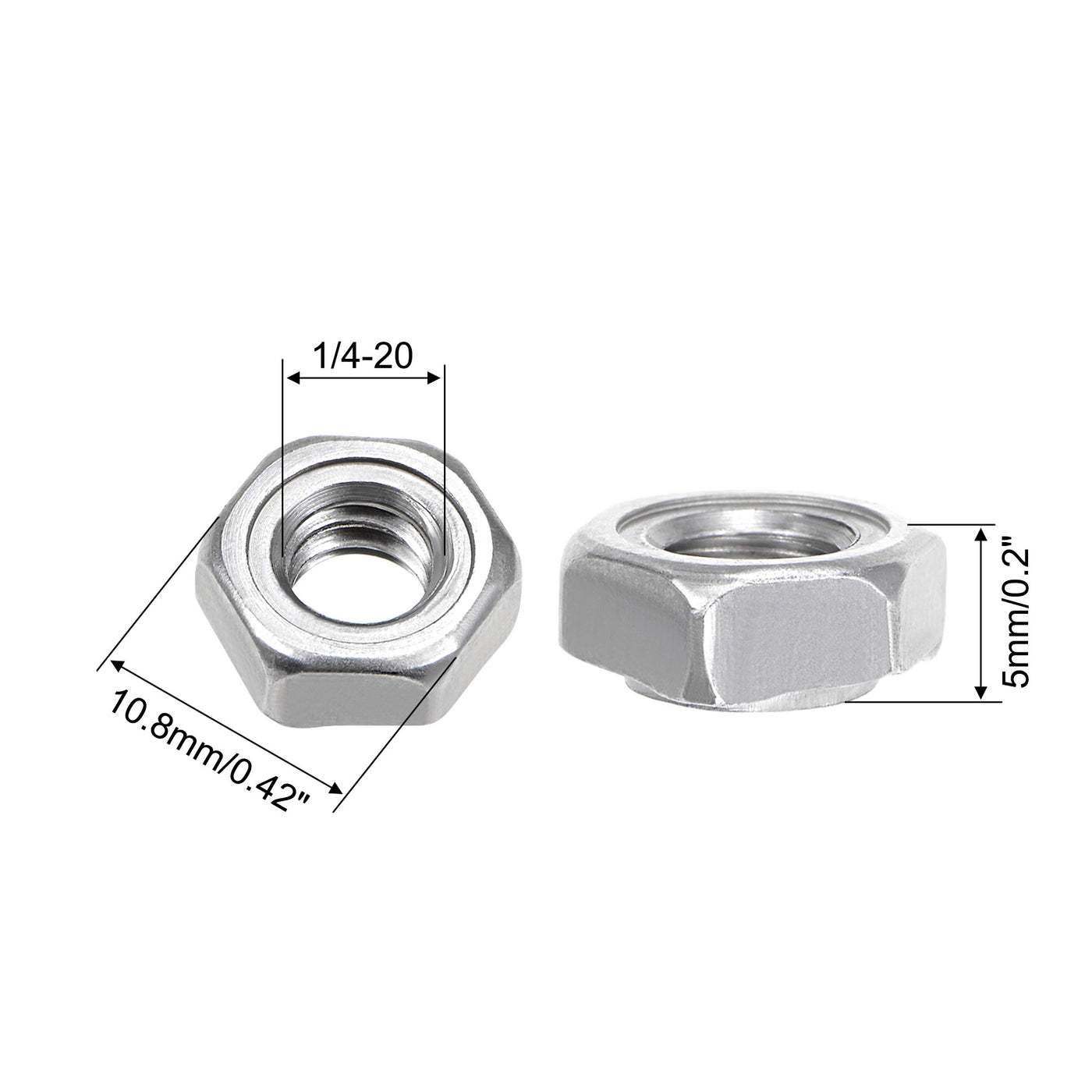 Uxcell Uxcell Hex Weld Nuts,1/2-13 Carbon Steel with 3 Projections Machine Screw Gray 10pcs