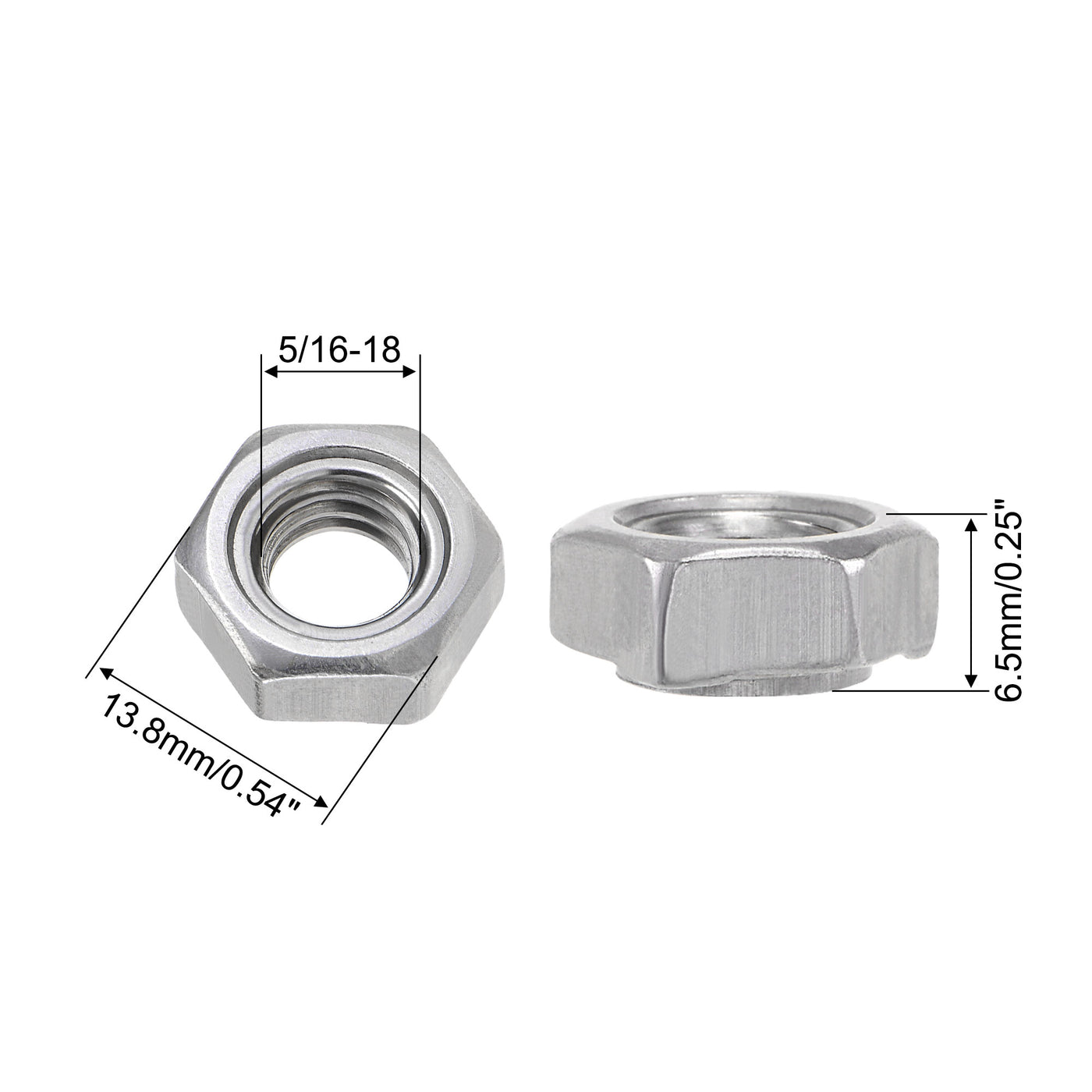 Uxcell Uxcell Hex Weld Nuts,1/2-13 Carbon Steel with 3 Projections Machine Screw Gray 20pcs