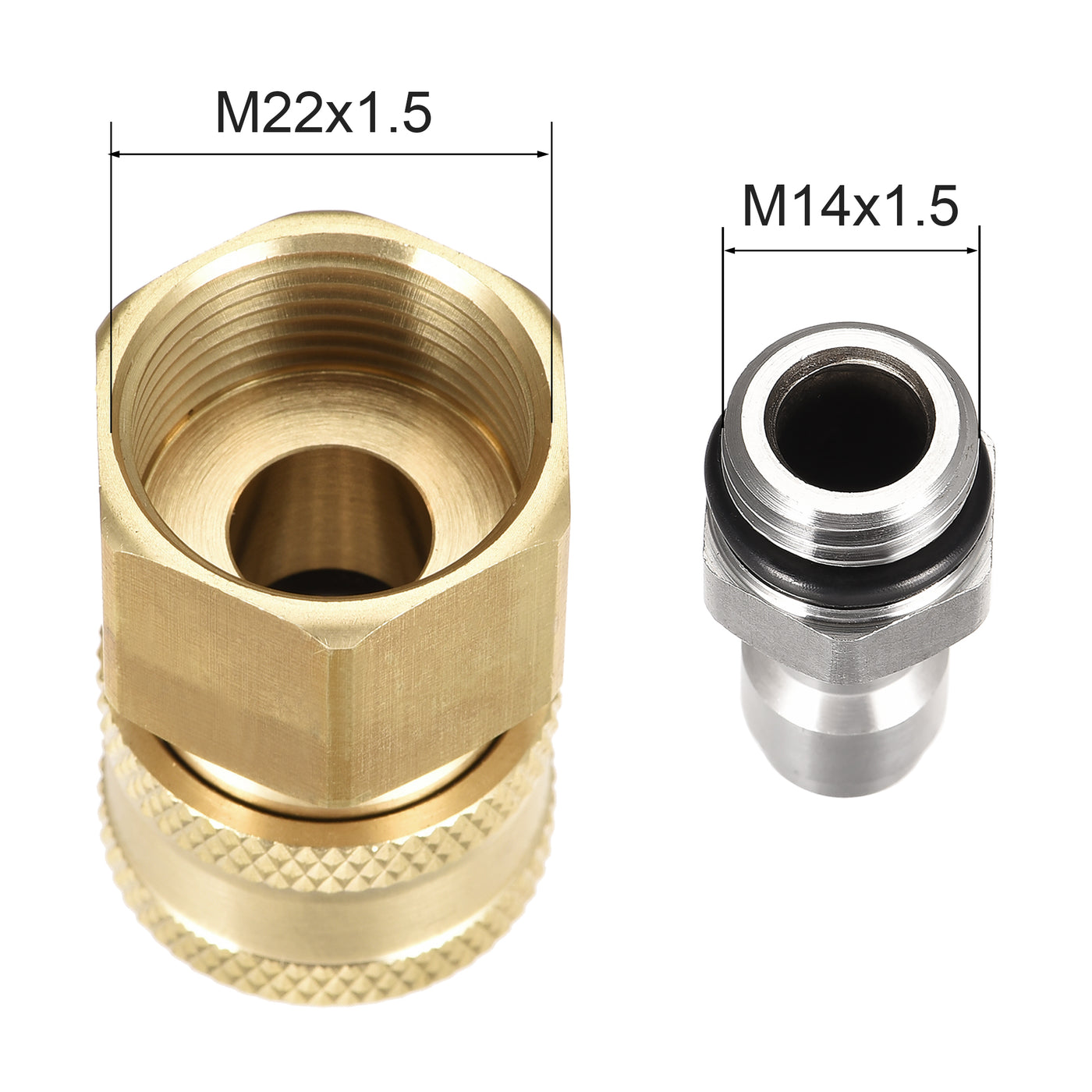 uxcell Uxcell Brass Quick Connect Set Stainless Steel M14x1.5 Male & M22x1.5 Female Thread