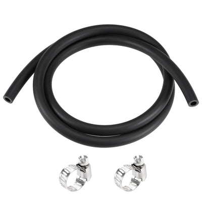 Harfington Uxcell Fuel Line Hose 10mm ID 16mm OD 3.3ft Oil Line & Fuel Pipe Rubber Water Hose Black, 2 Clamps