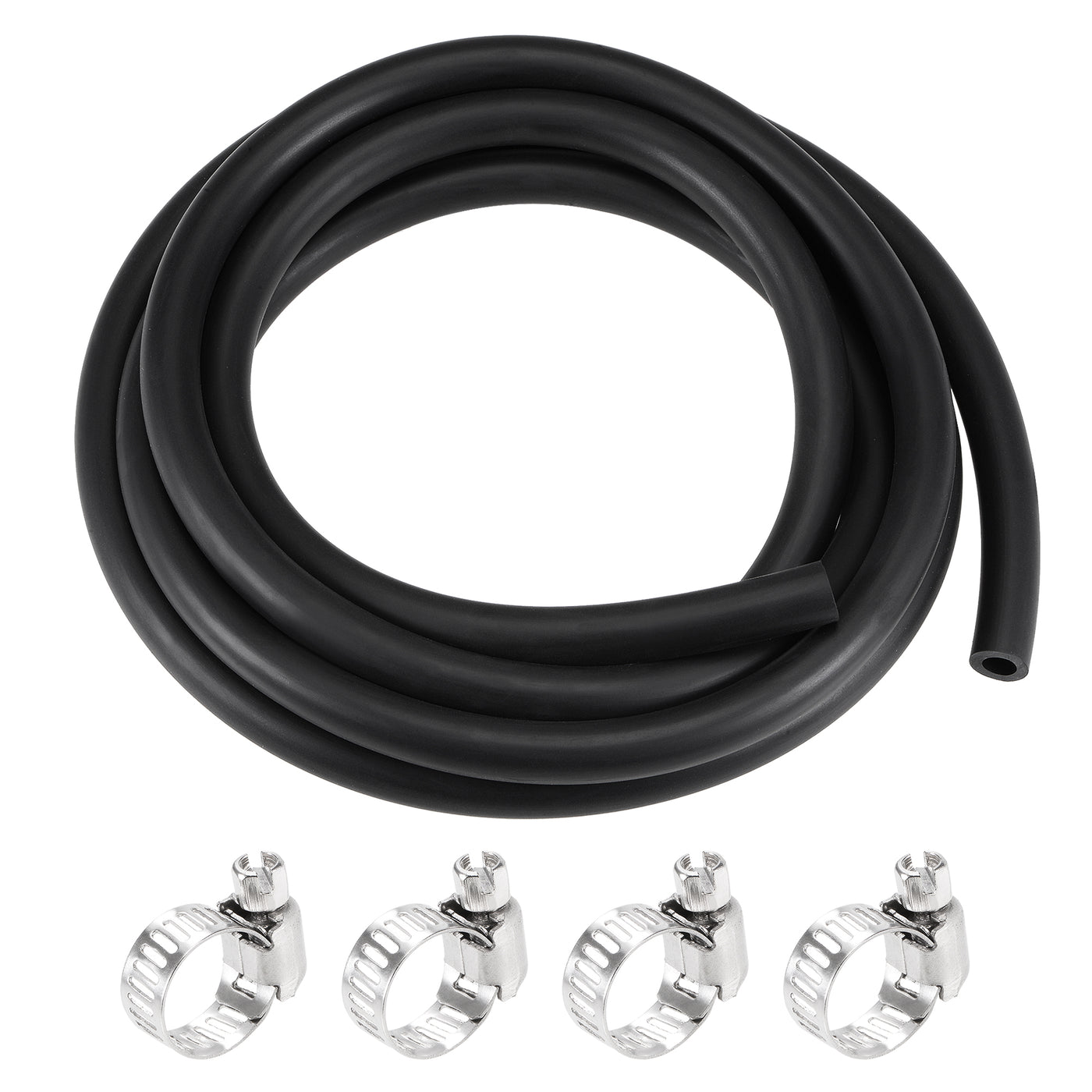 Uxcell Uxcell Fuel Line Hose 5mm ID 10mm OD 6.6ft Oil Line & Fuel Pipe Rubber Water Hose Black, 4 Clamps