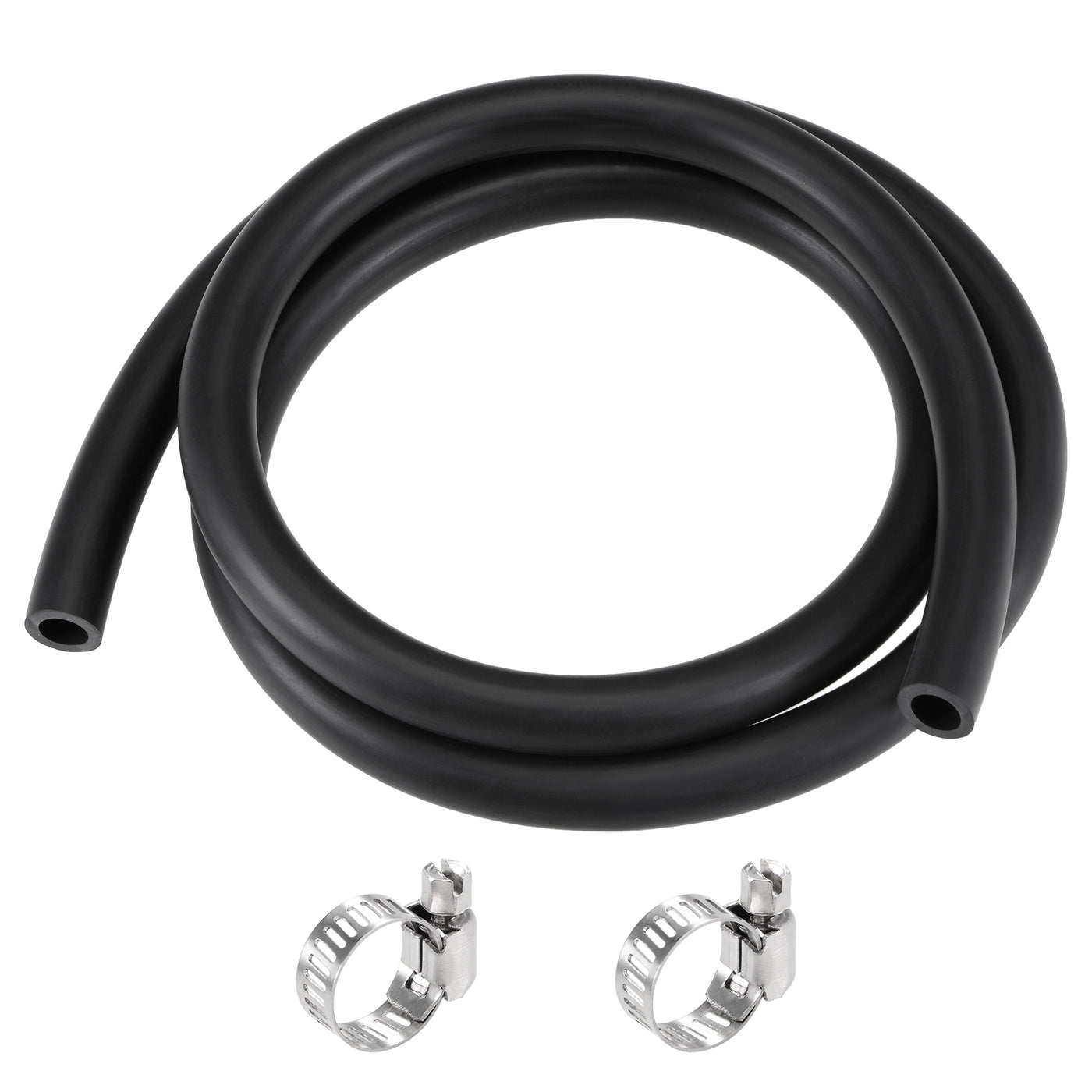 Uxcell Uxcell Fuel Line Hose 10mm ID 16mm OD 3.3ft Oil Line & Fuel Pipe Rubber Water Hose Black, 2 Clamps