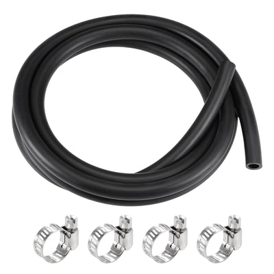 Harfington Uxcell Fuel Line Hose 5mm ID 10mm OD 6.6ft Oil Line & Fuel Pipe Rubber Water Hose Black, 4 Clamps