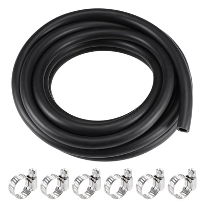 Harfington Uxcell Fuel Line Hose 6mm(1/4") ID 10mm OD 16ft Oil Line & Fuel Pipe Rubber Water Hose Black, 6 Clamps