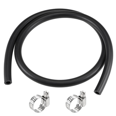 Harfington Uxcell Fuel Line Hose 10mm ID 16mm OD 3.3ft Oil Line & Fuel Pipe Rubber Water Hose Black, 2 Clamps