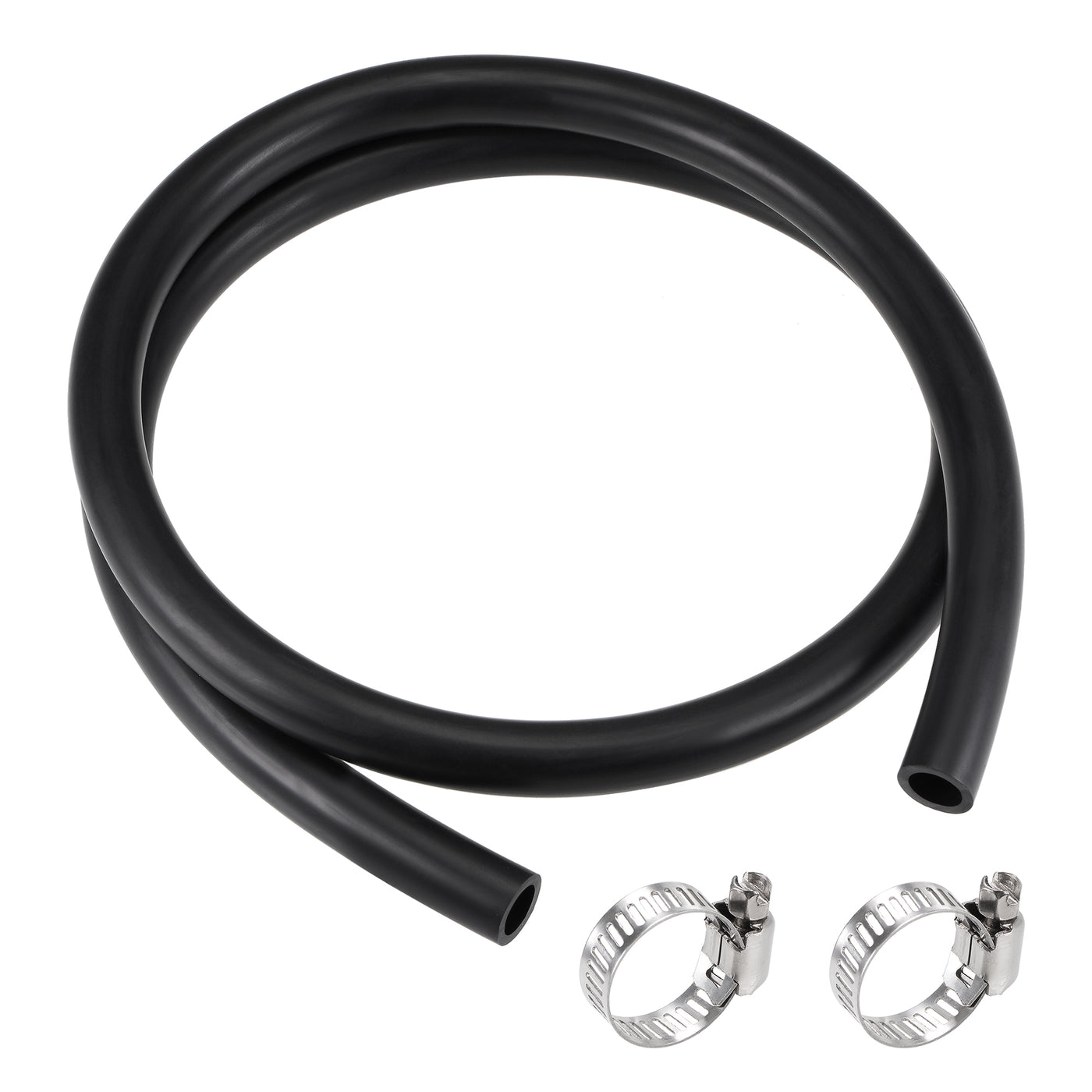 Uxcell Uxcell Fuel Line Hose 10mm ID 16mm OD 3.3ft Oil Line & Fuel Pipe Rubber Water Hose Black, 2 Clamps