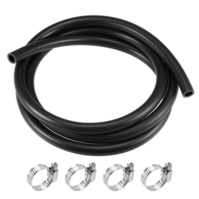 Harfington Uxcell Fuel Line Hose 5mm ID 10mm OD 6.6ft Oil Line & Fuel Pipe Rubber Water Hose Black, 4 Clamps