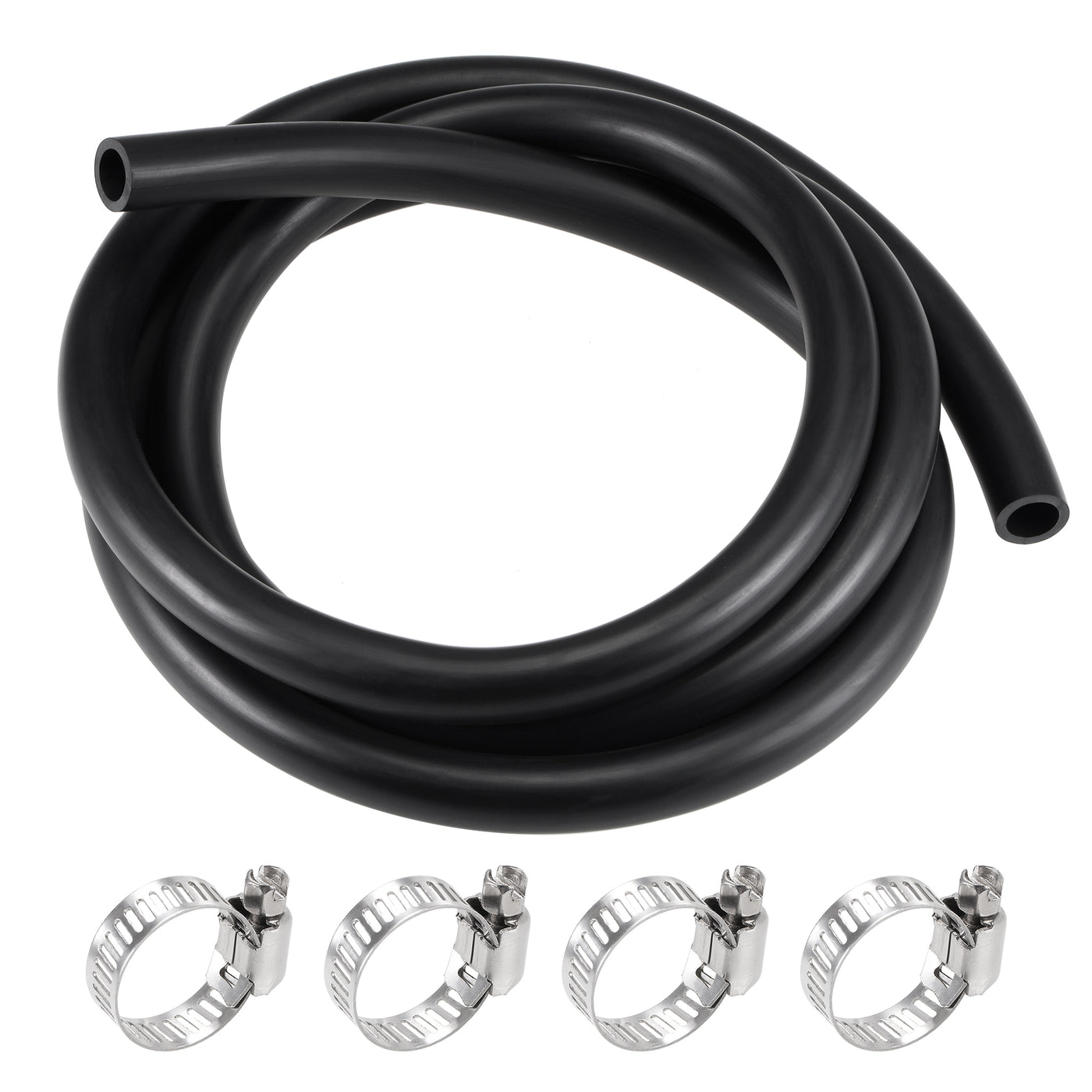 Uxcell Uxcell Fuel Line Hose 5mm ID 10mm OD 6.6ft Oil Line & Fuel Pipe Rubber Water Hose Black, 4 Clamps