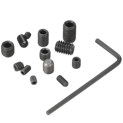 Harfington Uxcell Hex Socket Set Grub Screws, M3/M4/M5/M6 Metric Carbon Steel Flat Point Set Screws Assortment Kit with 4 Hex Wrenches 1set