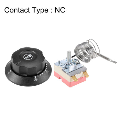 Harfington Uxcell NC 250V 16A 50-300C Temperature Control Switch Capillary Thermostat for Oven Refrigerator Heater, 2m, with 2 Screws&2 Crimp Terminals