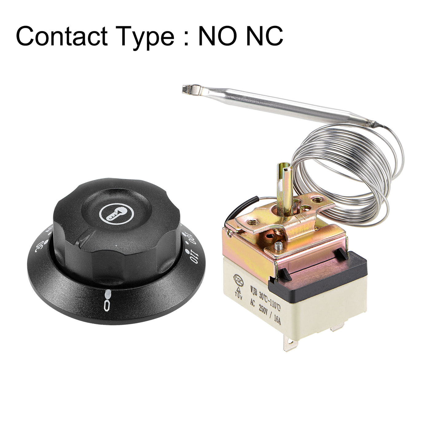 uxcell Uxcell 1NO 1NC 250V 16A 30-110C Temperature Control Switch Capillary Thermostat for Oven Refrigerator Heater, 2m, with 2 Screws&3 Crimp Terminals