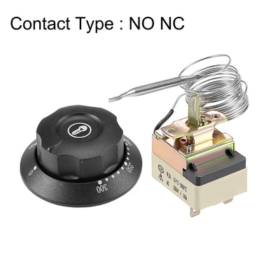 Harfington Uxcell 1NO 1NC 250V 16A 50-300C Temperature Control Switch Capillary Thermostat for Oven Refrigerator Heater, 2m, with 2 Screws&3 Crimp Terminals