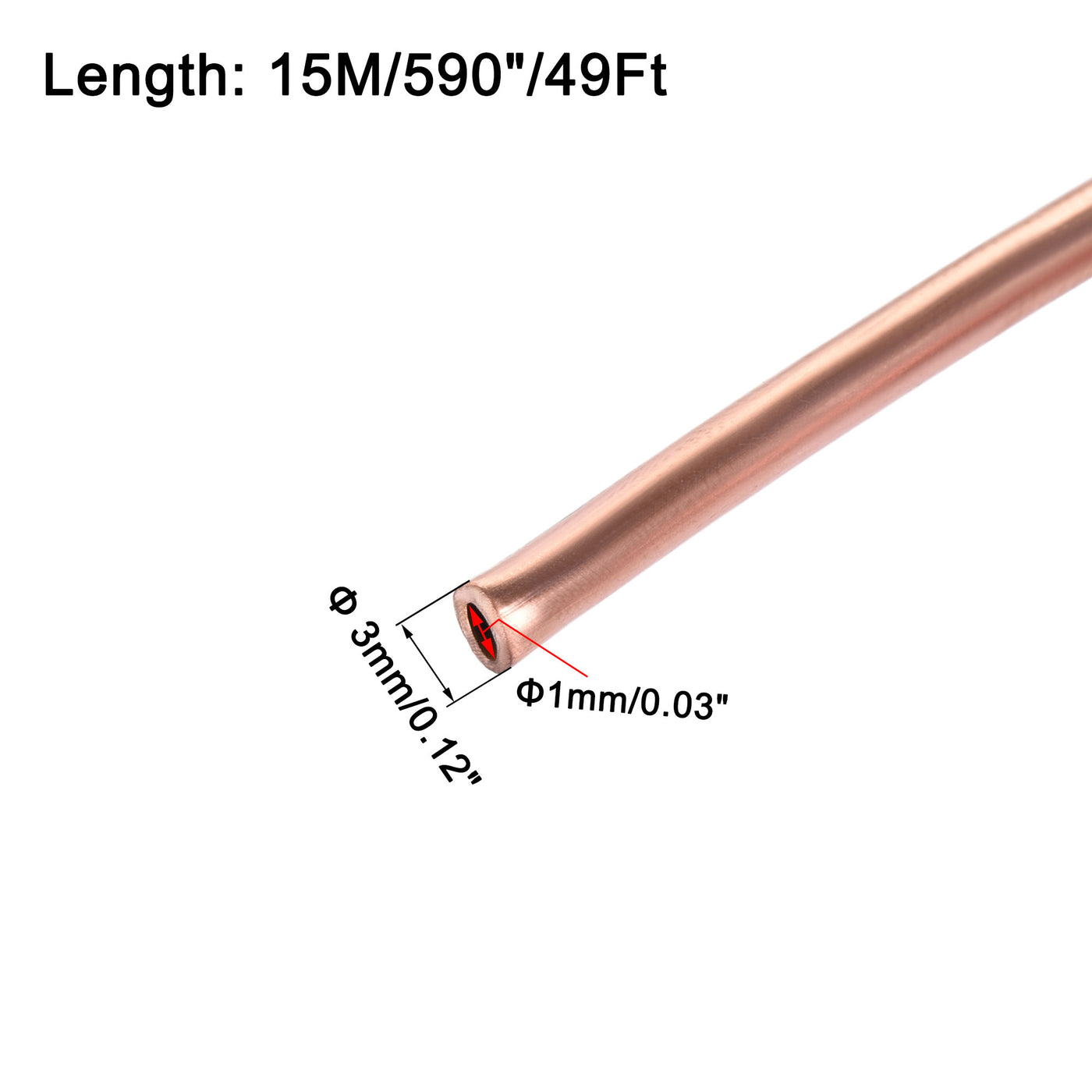 uxcell Uxcell Refrigeration Tubing 3mm OD x 2mm ID x 49Ft Length Copper Tubing Coil