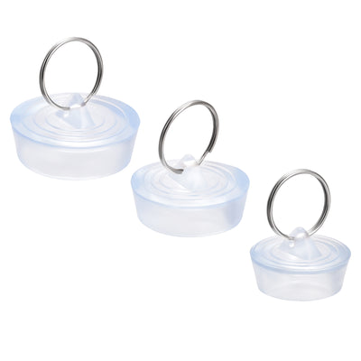 uxcell Uxcell Drain Stopper, 3 Sizes Rubber Sink Stopper Plug 27.5/33.5/37mm with Hanging Ring Clear Blue for Bathtub Kitchen and Bathroom 1Set (3 Pieces)