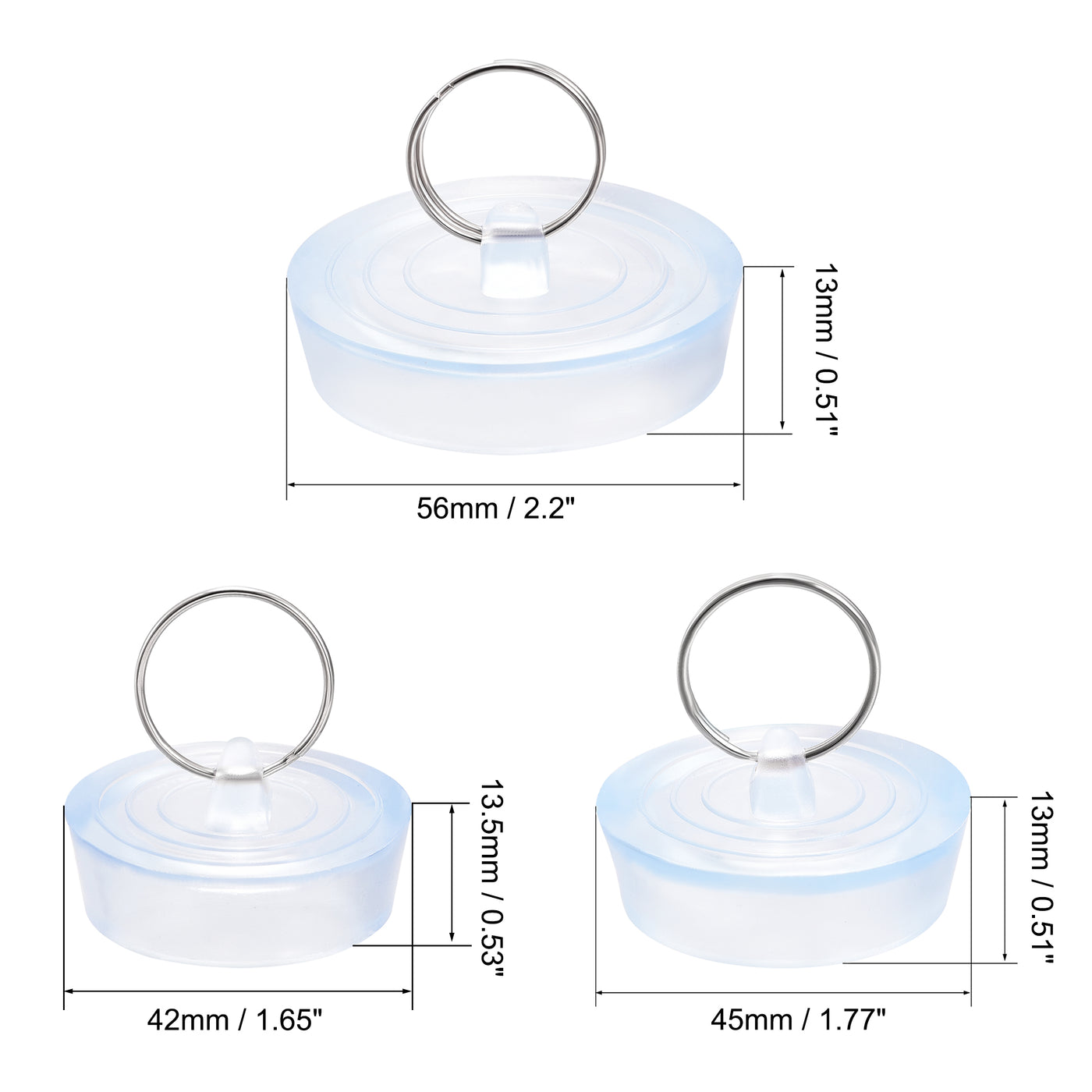 uxcell Uxcell Drain Stopper, 3 Sizes Rubber Sink Stopper Plug 37mm/41mm/52mm with Hanging Ring Clear Blue for Bathtub Kitchen and Bathroom 1Set (3 Pieces)