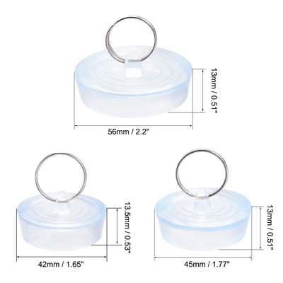 Harfington Uxcell Drain Stopper, 3 Sizes Rubber Sink Stopper Plug 37mm/41mm/52mm with Hanging Ring Clear Blue for Bathtub Kitchen and Bathroom 1Set (3 Pieces)