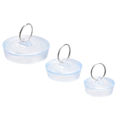 Harfington Uxcell Drain Stopper, 3 Sizes Rubber Sink Stopper Plug 37mm/41mm/52mm with Hanging Ring Clear Blue for Bathtub Kitchen and Bathroom 1Set (3 Pieces)