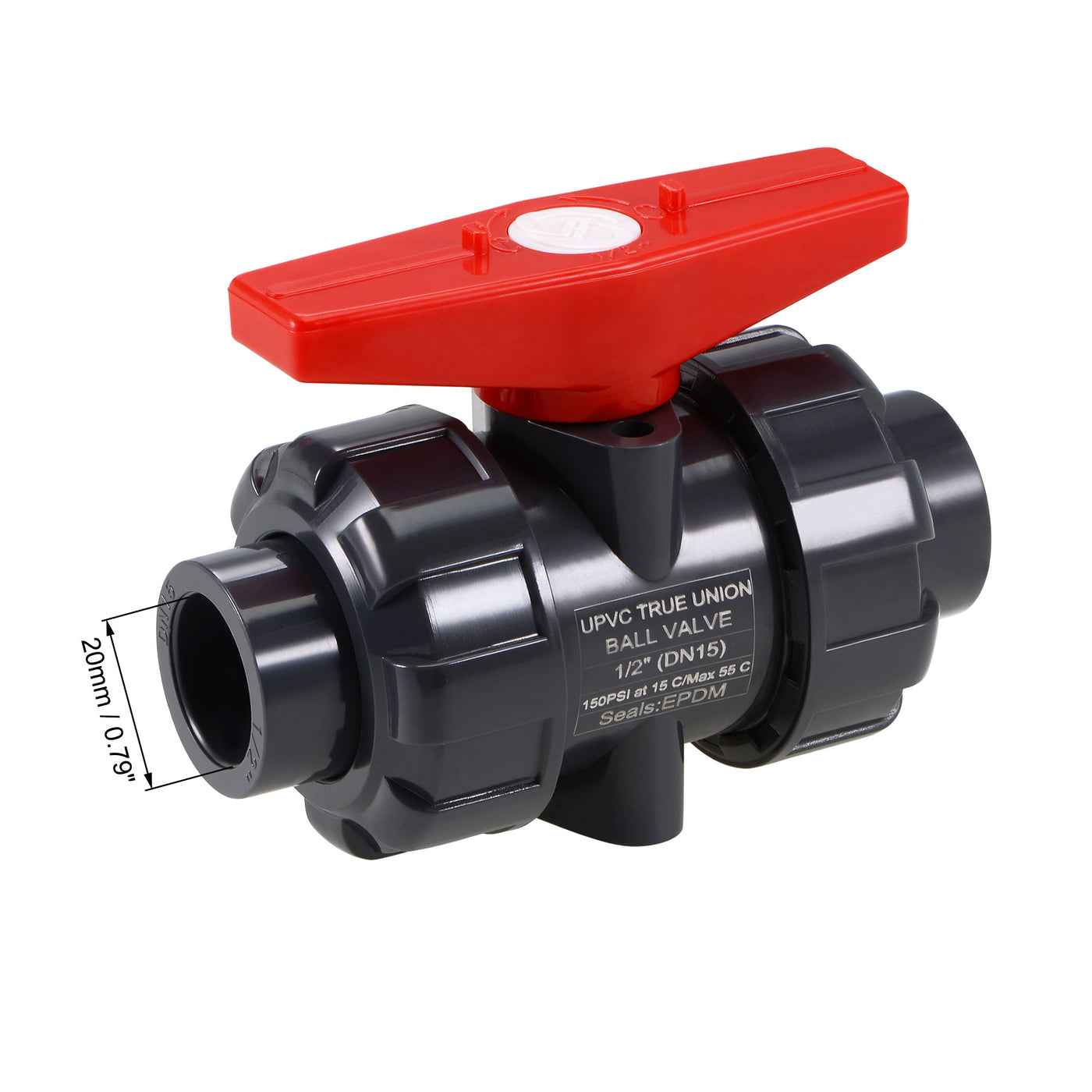 Uxcell Uxcell Ball Valve, 3/4" Slip PVC Socket End True Union Valve, EPDM Seal O-ring, 150 PSI at 59F Gray Red