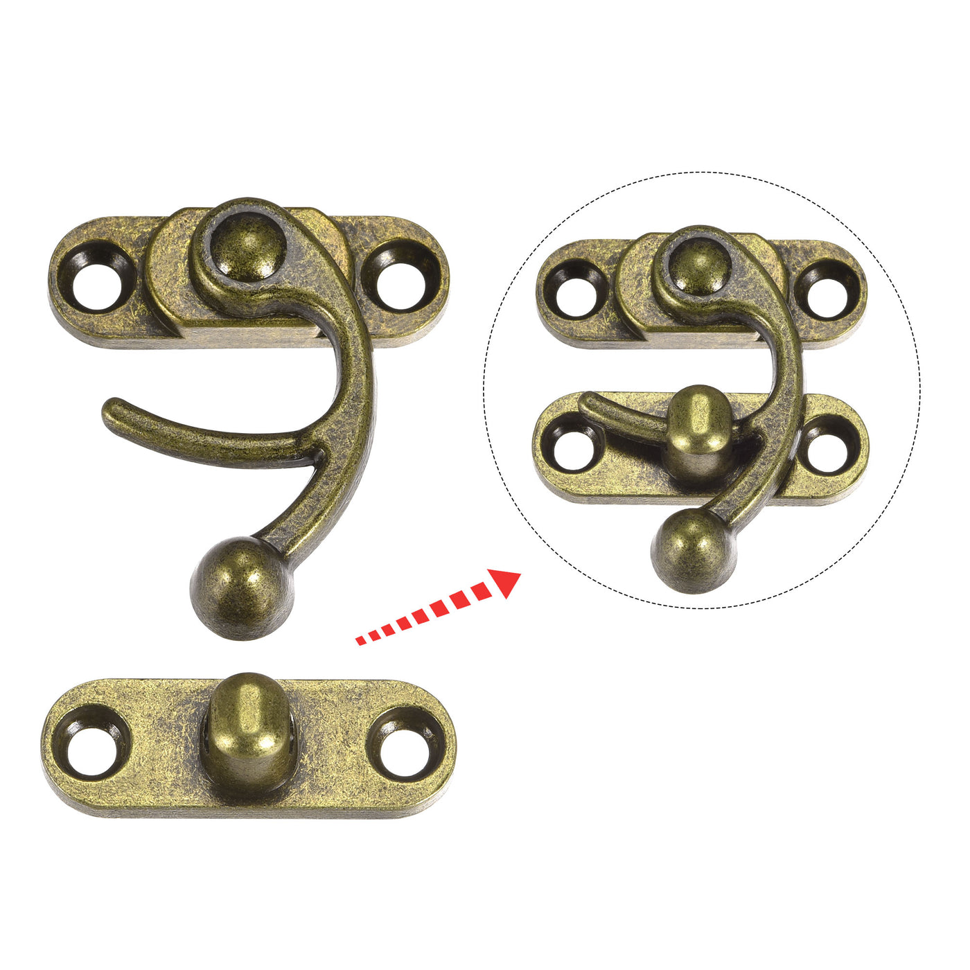 uxcell Uxcell Antique Vintage Lock Clasp Right Latch Hook Hasp 45mmx39mm Swing Arm Latch Bronze Tone 2 Pcs