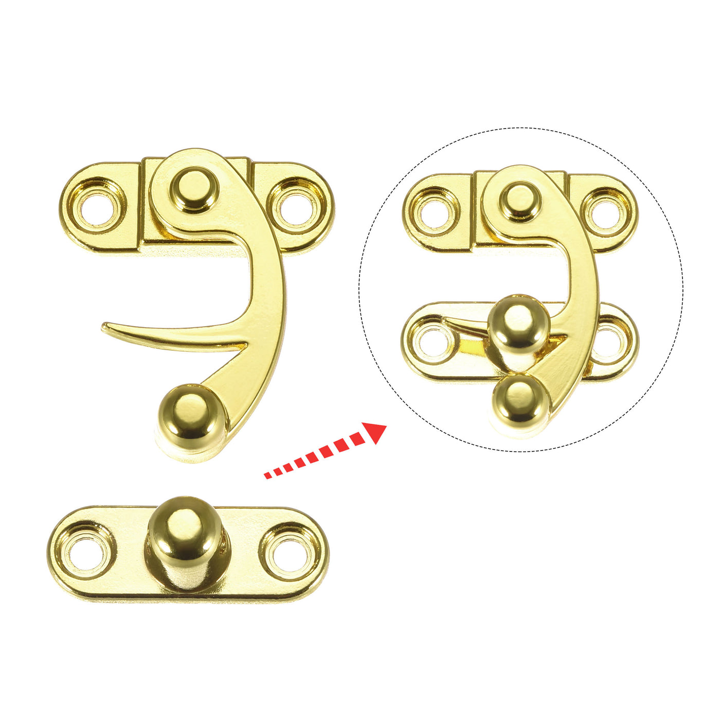 uxcell Uxcell Antique Vintage Lock Clasp Right Latch Hook Hasp 33mmx28mm Swing Arm Latch Gold Tone 2 Pcs
