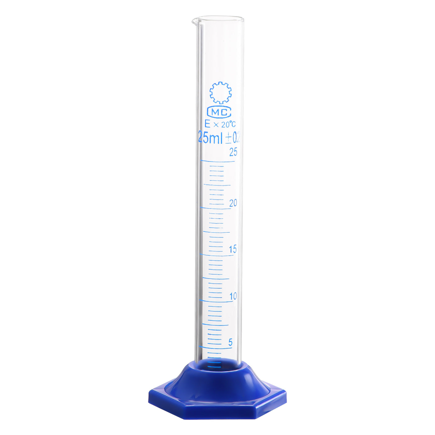uxcell Uxcell Borosilicate Glass Graduated Cylinder, 25ml Measuring Cylinder, Blue Hex Base