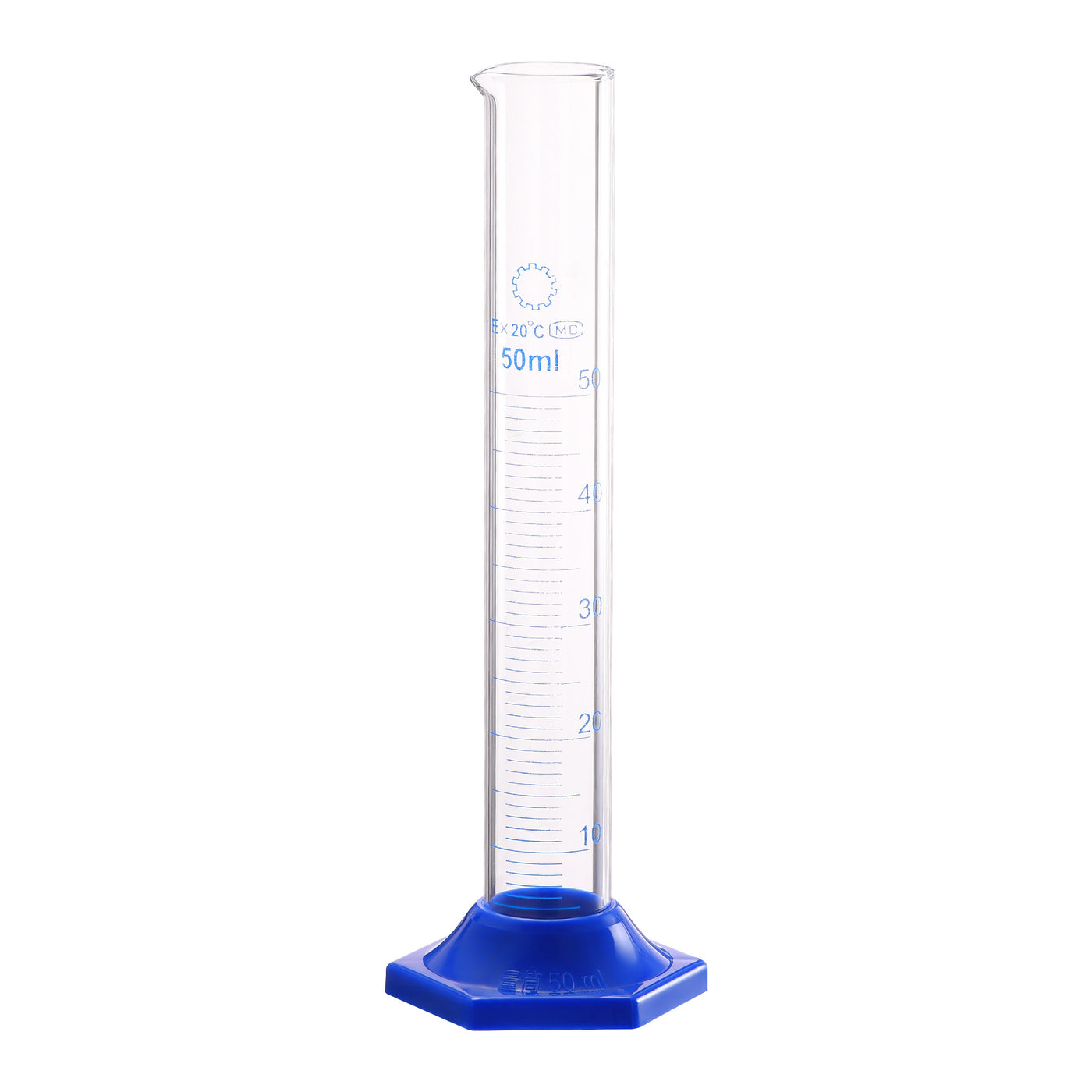 uxcell Uxcell Borosilicate Glass Graduated Cylinder, 50ml Measuring Cylinder, Blue Hex Base
