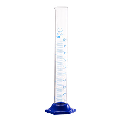 Harfington Uxcell Borosilicate Glass Graduated Cylinder, 100ml Measuring Cylinder, Blue Hex Base