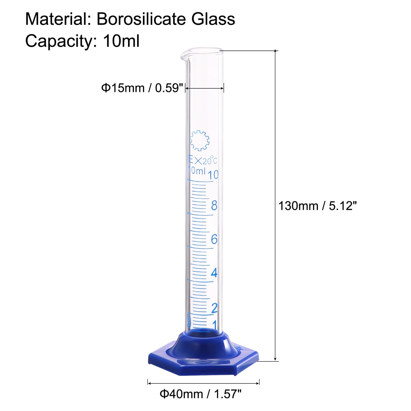 uxcell Uxcell Borosilicate Glass Graduated Cylinder, 10ml Measuring Cylinder, Hex Base 2Pcs