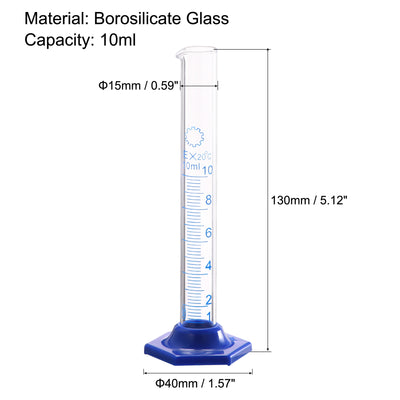 Harfington Uxcell Borosilicate Glass Graduated Cylinder, 10ml Measuring Cylinder, Hex Base 2Pcs