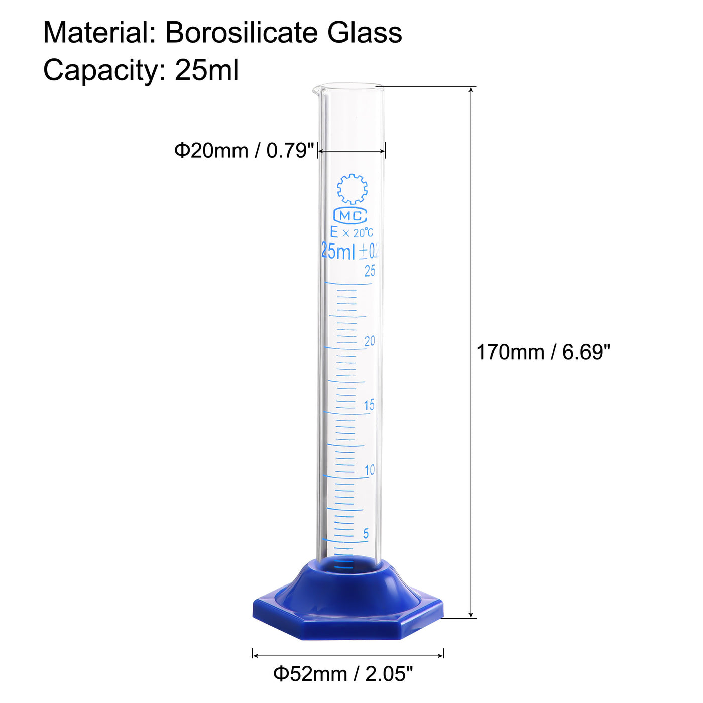 uxcell Uxcell Borosilicate Glass Graduated Cylinder, 25ml Measuring Cylinder, Hex Base 2Pcs