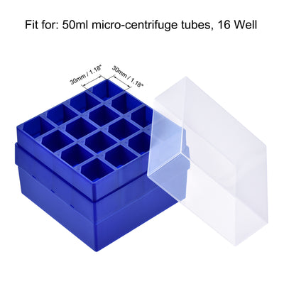 Harfington Uxcell Centrifuge Tube Freezer Storage Box 16-Well PP Holder Dark Blue for 50ml Tubes