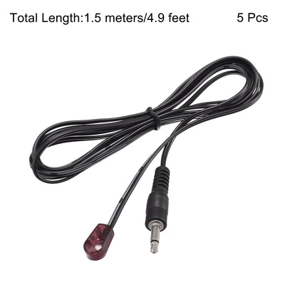 Harfington Uxcell IR Infrared Emitter Extension Cable 4.9ft Long 45 Degree Emission Angle 3.5mm Jack Single Red Head 5pcs