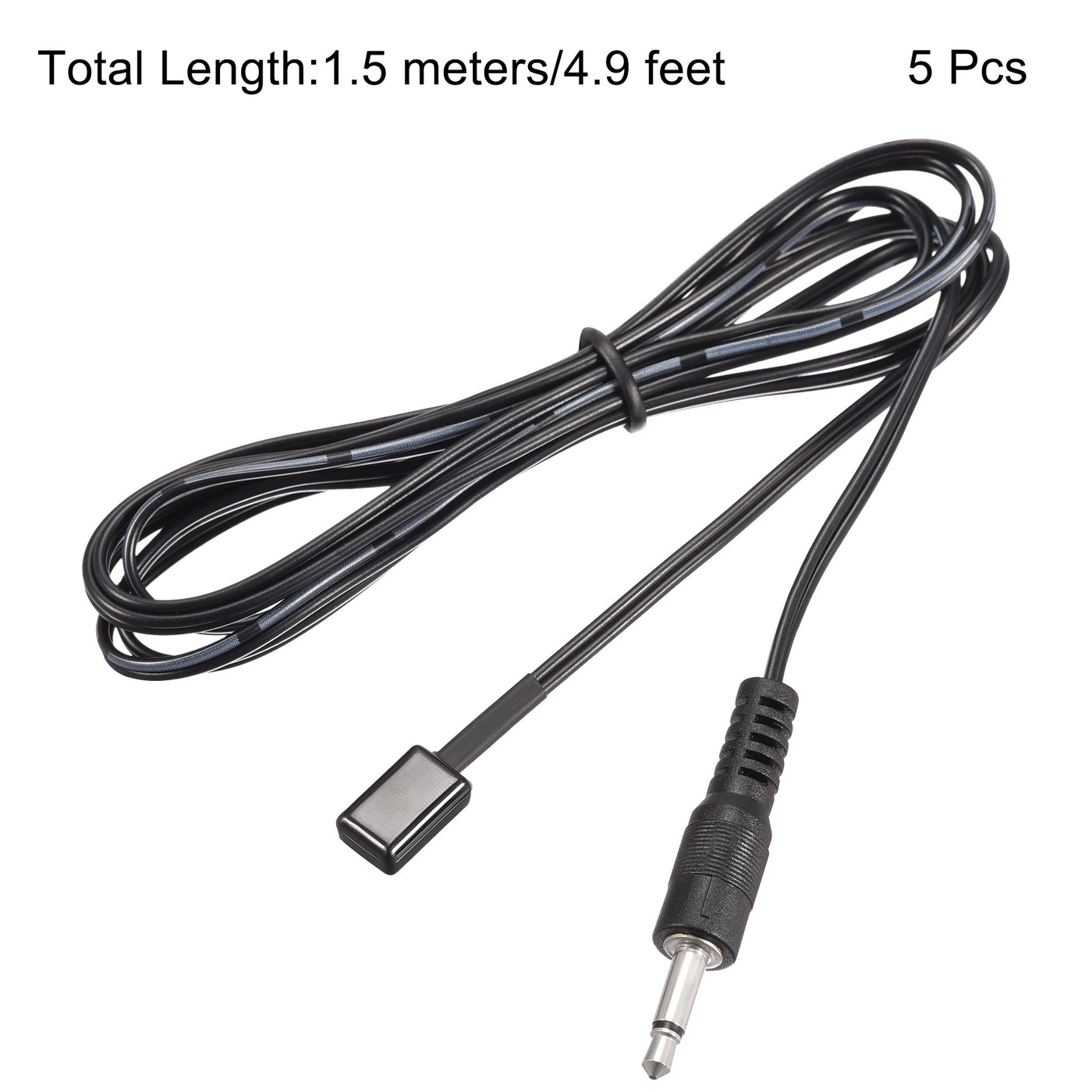 uxcell Uxcell IR Infrared Emitter Extension Cable 4.9ft Long 45 Degree Emission Angle 3.5mm Jack Single Black Head 5pcs