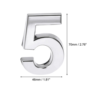 Harfington Uxcell Self Adhesive House Number, 2.76 Inch ABS Plastic Number 5 for House Hotel Mailbox Address Sign Silver Tone 2 Pcs