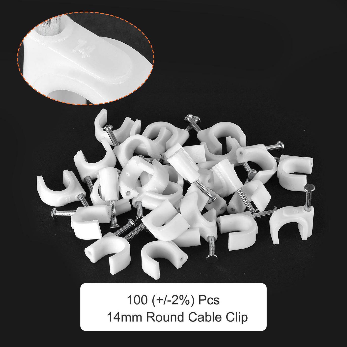uxcell Uxcell Strengthened Circle Cable Clips with Single Steel Nail 14mm White 100pcs