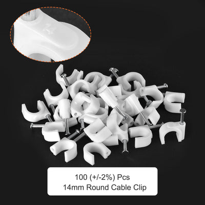 Harfington Uxcell Strengthened Circle Cable Clips with Single Steel Nail 14mm White 100pcs