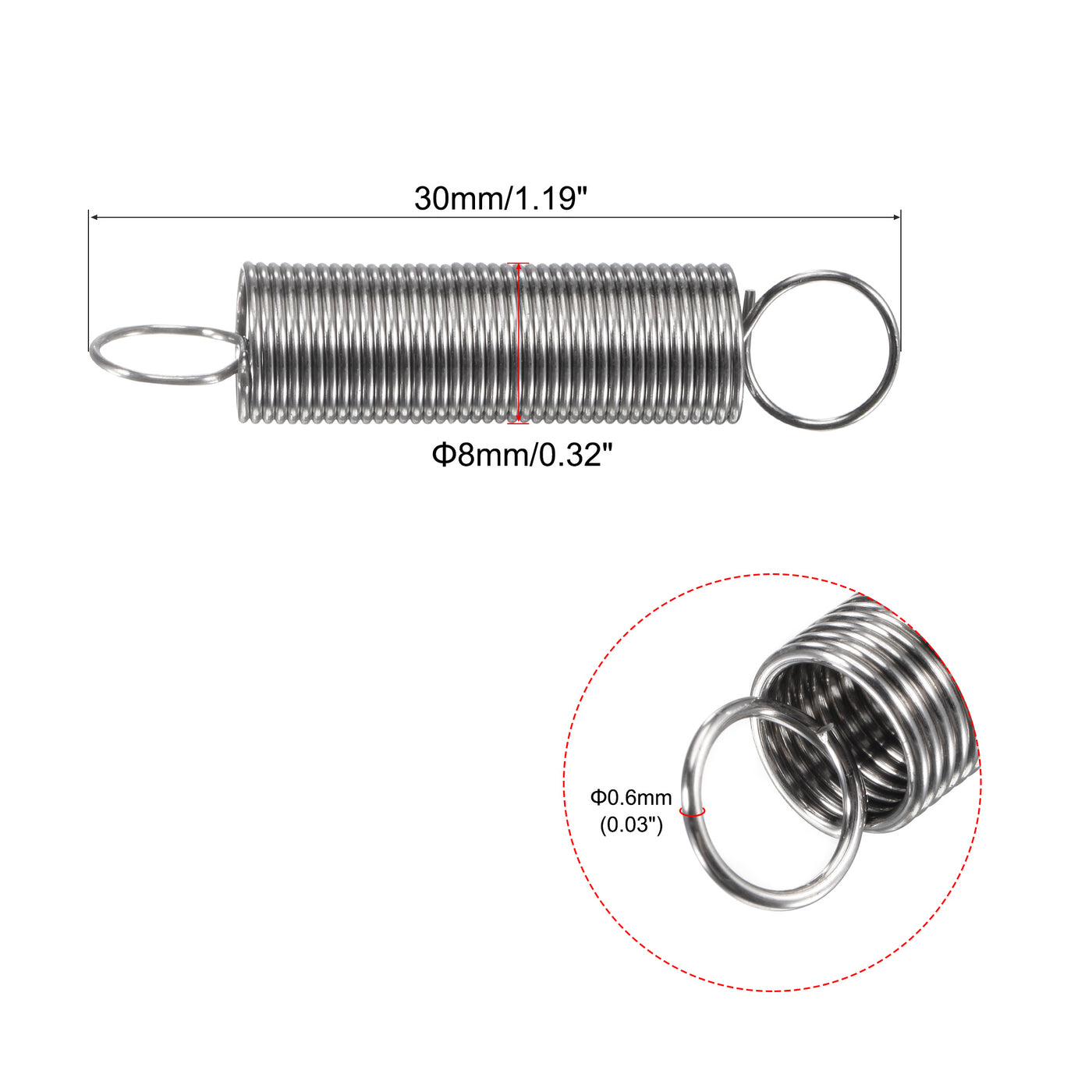 Uxcell Uxcell 0.6mmx8mmx60mm Extended Compression Spring,2.3Lbs Load Capacity,Silver,5pcs