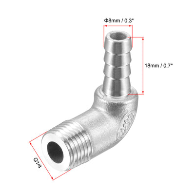 Harfington Uxcell Stainless Steel Hose Barb Fitting Elbow 10mm x G1/4 Male Pipe Connector 2pcs