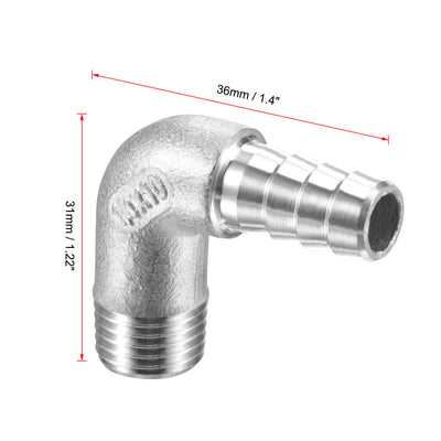 Harfington Uxcell Stainless Steel Hose Barb Fitting Elbow 8mm x G1/4 Male Pipe Connector