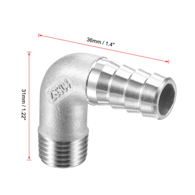 Harfington Uxcell Stainless Steel Hose Barb Fitting Elbow 8mm x G1/4 Male Pipe Connector