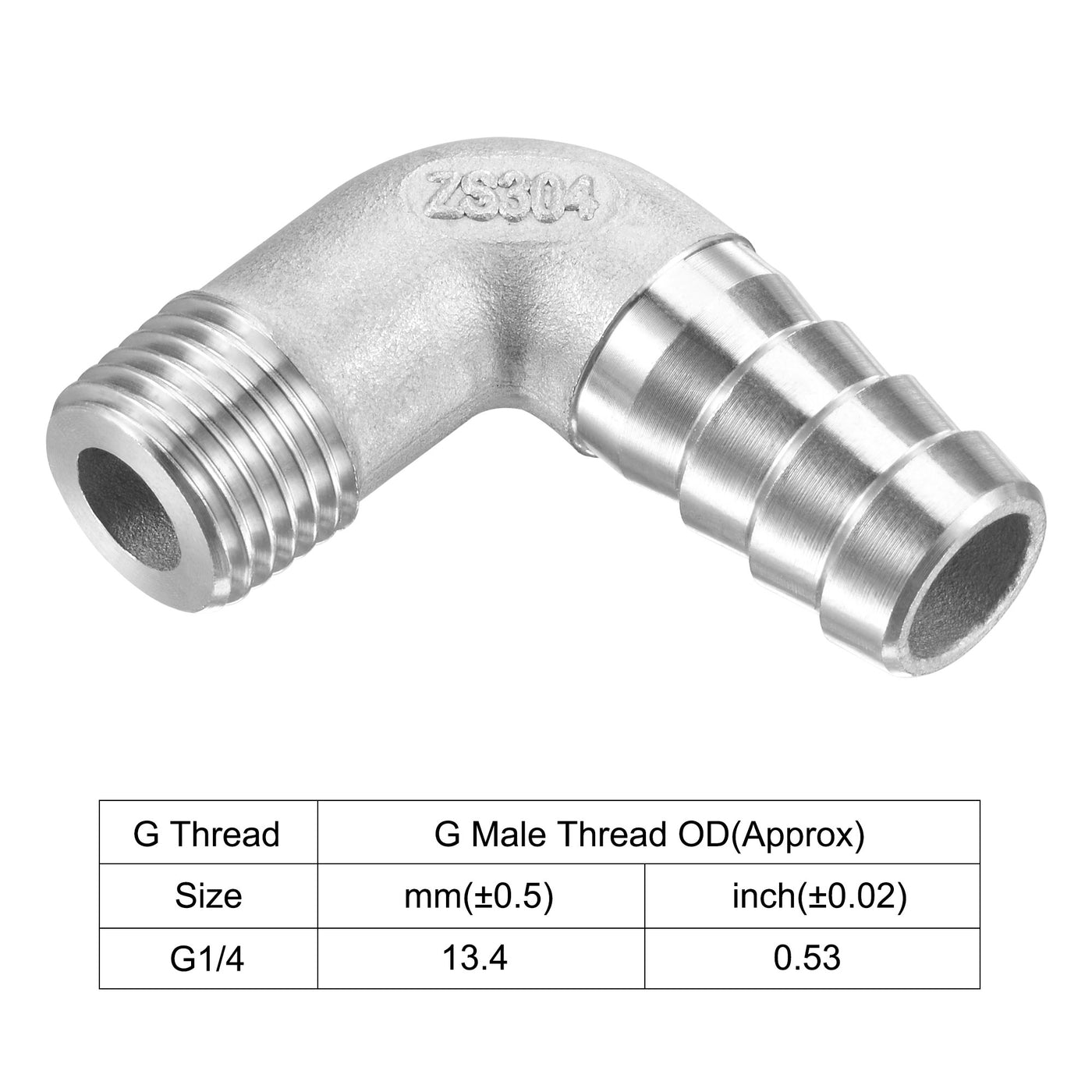 Uxcell Uxcell Stainless Steel Hose Barb Fitting Elbow 10mm x G1/4 Male Pipe Connector 2pcs