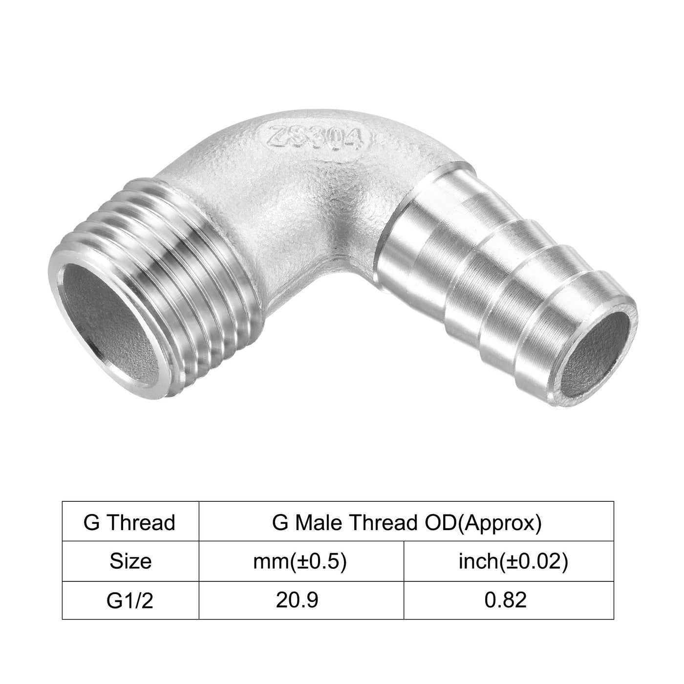 Uxcell Uxcell Stainless Steel Hose Barb Fitting Elbow 8mm x G1/2 Male Pipe Connector 2pcs