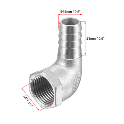 Harfington Uxcell 304 Stainless Steel Hose Barb Fittings Elbow Barbed NPT Female Pipe Connector Adapter for Water Fuel Air Home