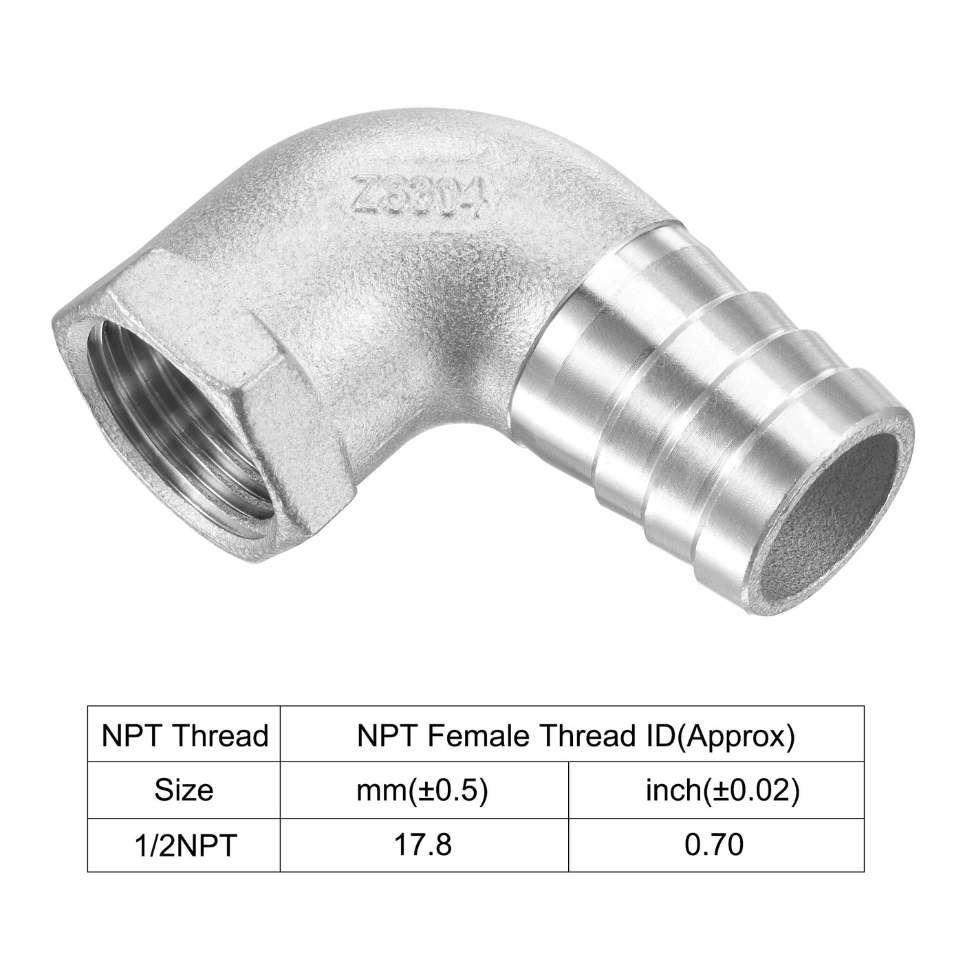 uxcell Uxcell 304 Stainless Steel Hose Barb Fittings Elbow Barbed NPT Female Pipe Connector Adapter for Water Fuel Air Home