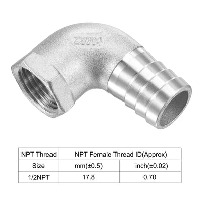 Harfington Uxcell 304 Stainless Steel Hose Barb Fittings Elbow Barbed NPT Female Pipe Connector Adapter for Water Fuel Air Home
