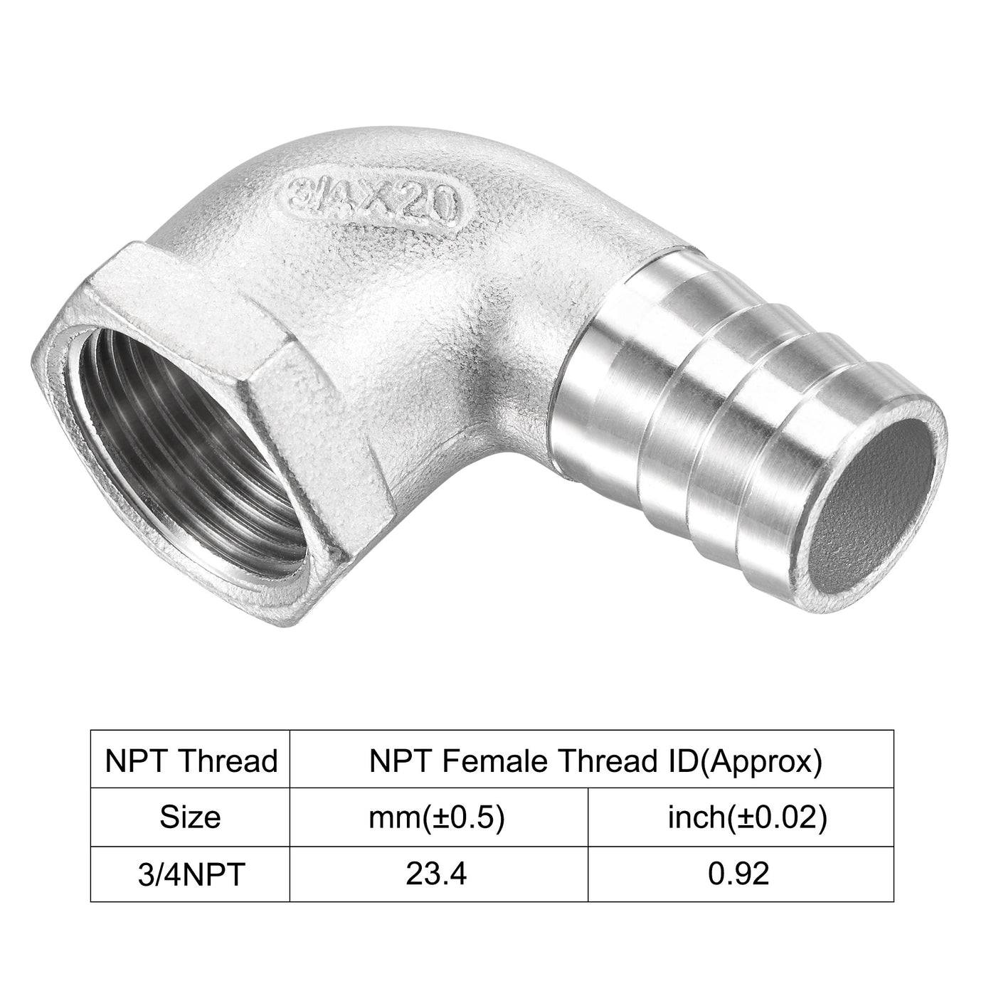Uxcell Uxcell Stainless Steel Hose Barb Fitting Elbow 25mm x 3/4" NPT Female Pipe Connector
