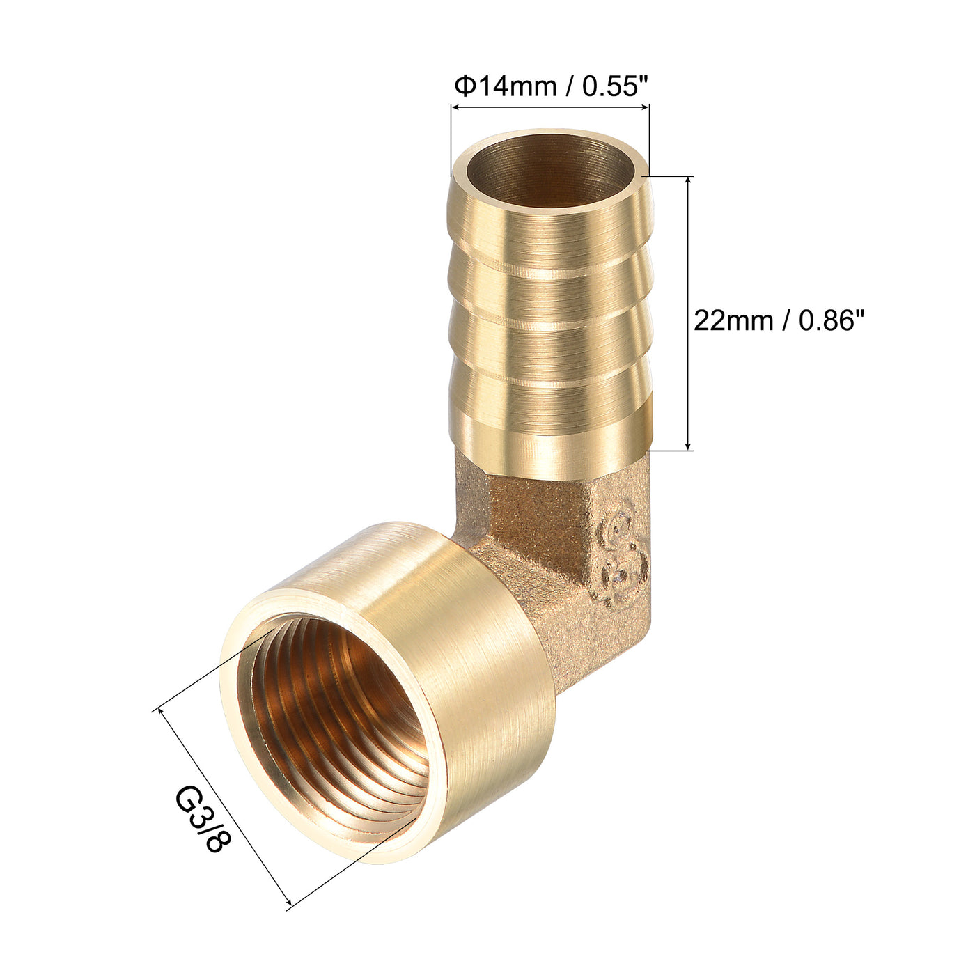 Uxcell Uxcell Brass Hose Barb Fitting Elbow 14mm x G3/8 Female Pipe Connector