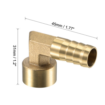 Harfington Uxcell Brass Hose Barb Fitting Elbow 14mm x G3/8 Female Pipe Connector