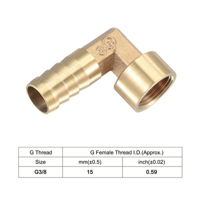 Harfington Uxcell Brass Hose Barb Fitting Elbow 12mm x G3/8 Female Pipe Connector 2pcs