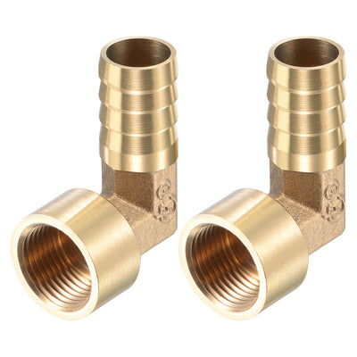 Harfington Uxcell Brass Hose Barb Fitting Elbow 12mm x G3/8 Female Pipe Connector 2pcs